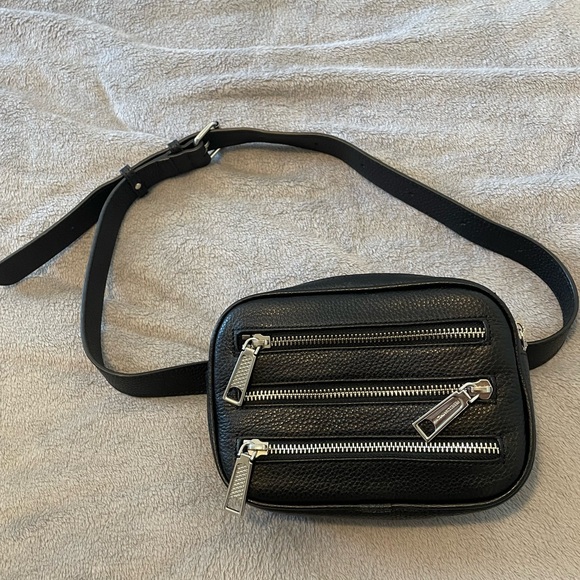 Rebecca Minkoff Purse Leather Three Zip Belt Bag Black - Picture 2 of 4